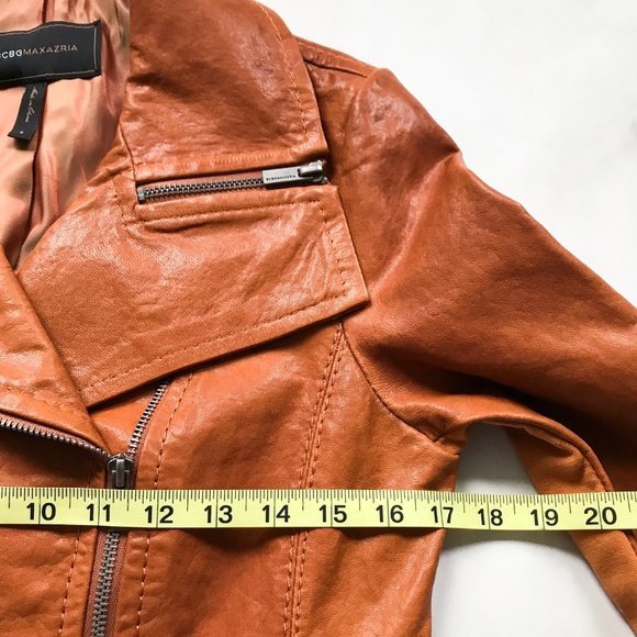 BCBGMAXAZRIA Genuine Leather Moto Jacket Pumpkin - Picture 6 of 8